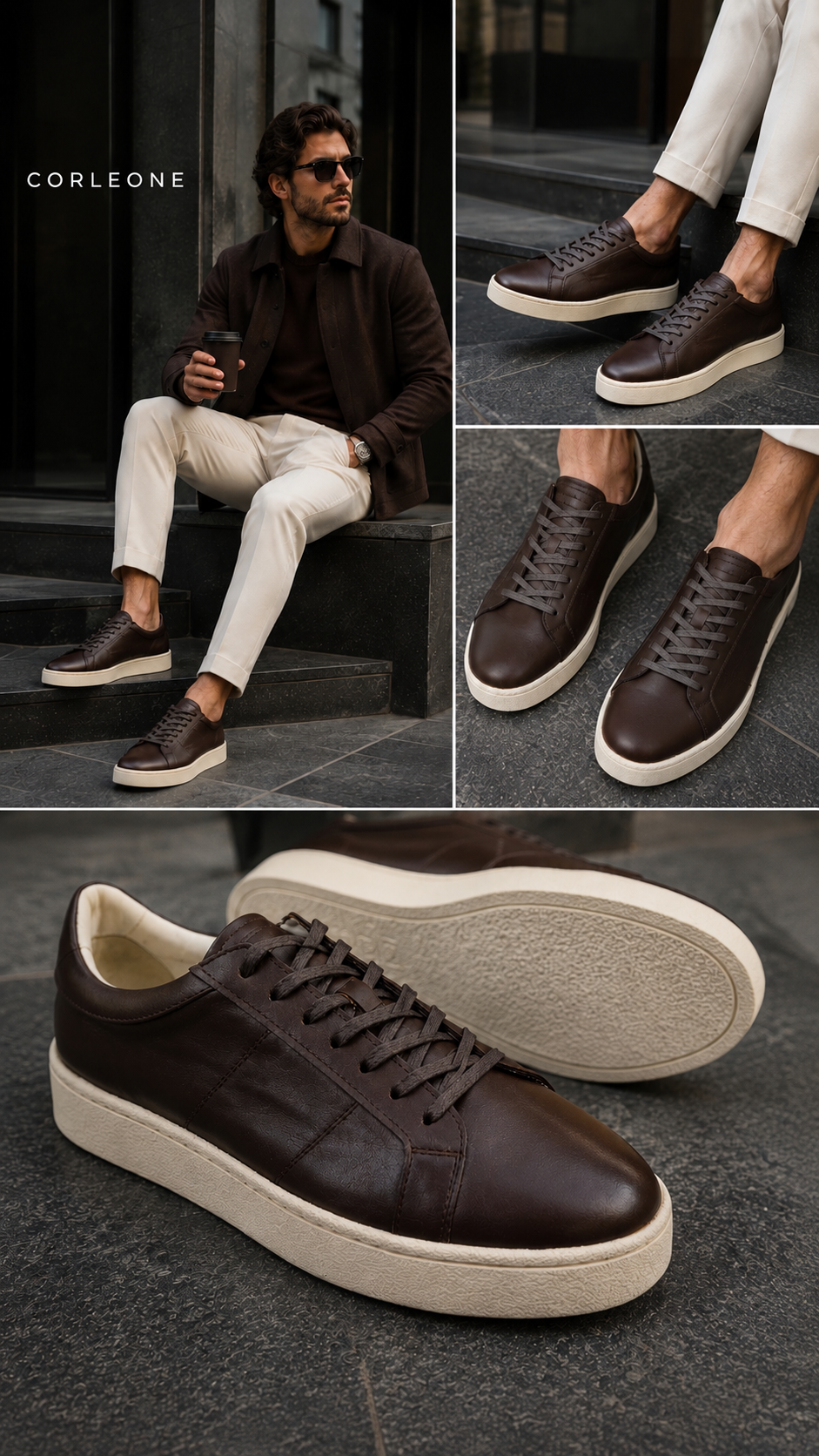 1300 Kahverengi Deri Sneaker - Görsel 5